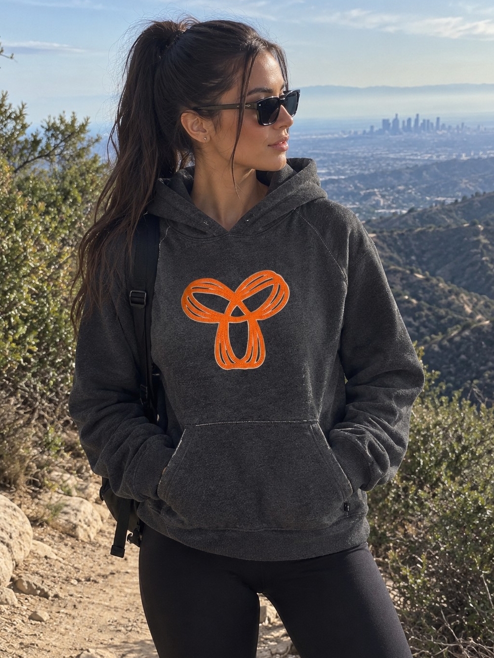 Tna Women's Charcoal Hoodie with Orange Logo xxs
